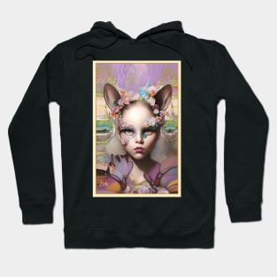 Stunning pop surrealism dream painting of a girl with flowers and ears of a cat Hoodie